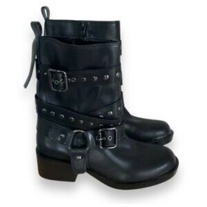NWT Design Concept Studio Leather Studded Motorcycle Harness Boots